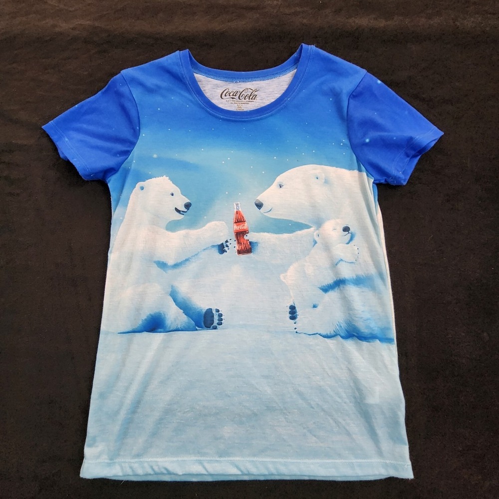 Coca Cola Polar Bears White Blue Juniors T-Shirt Women's S